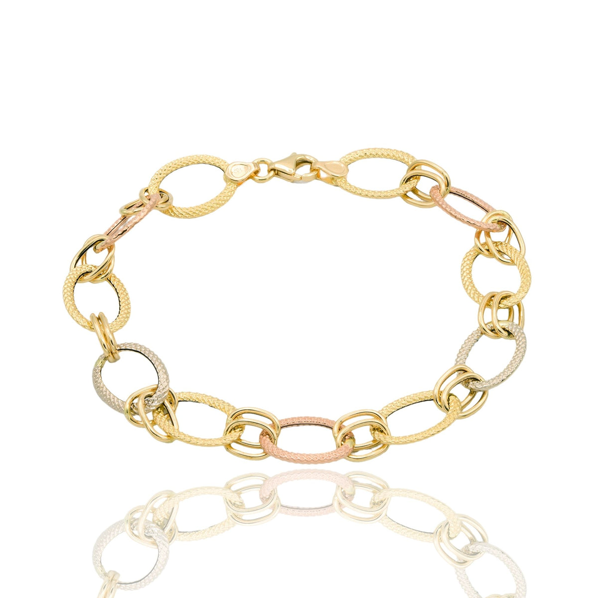 Bracciale Oro Giallo, Oro Bianco, Oro Rosa Oro 18 carati Maglie Ovali E Tonde Solo Oro cm. 20