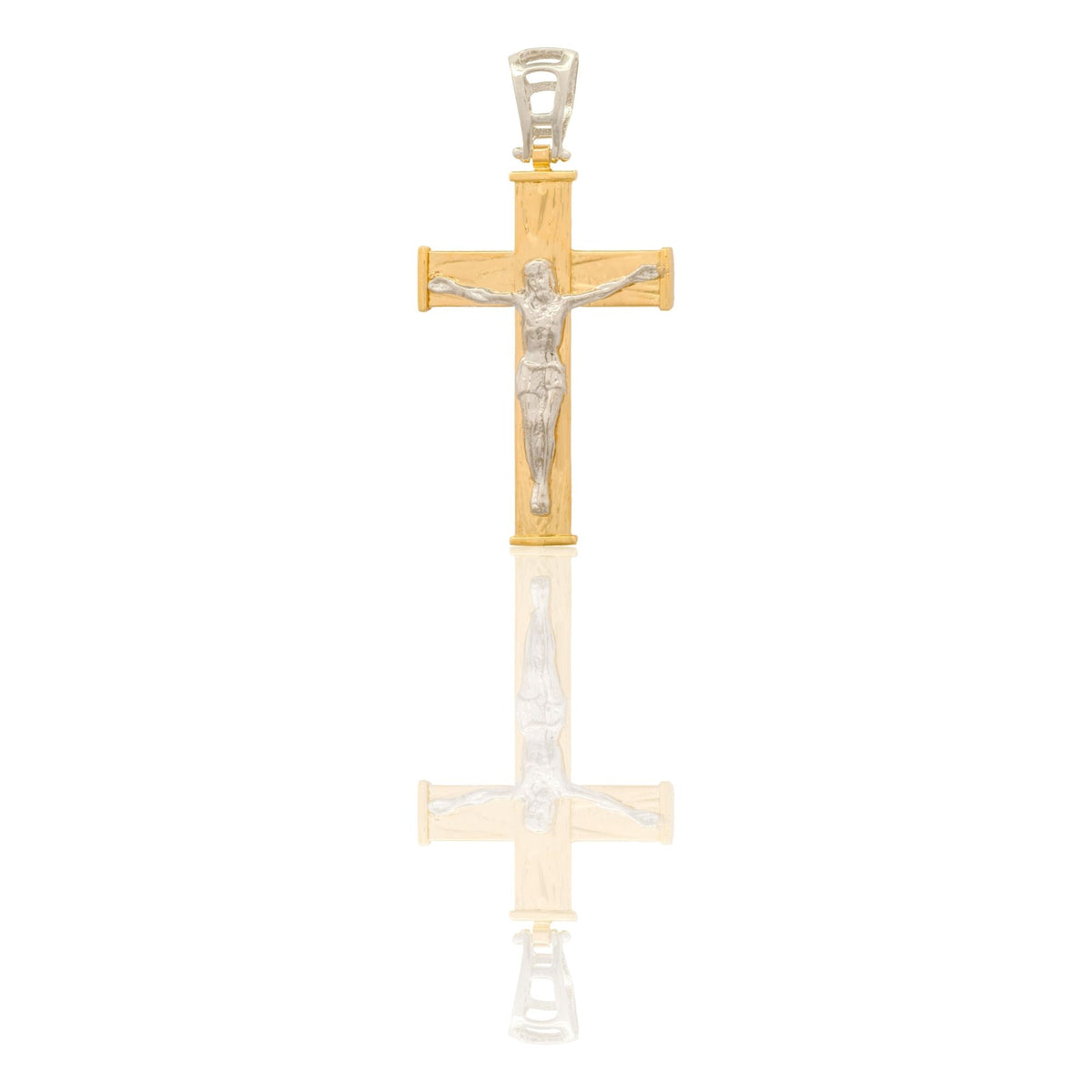 Ciondolo Oro Giallo, Oro Bianco Oro 18 carati Croce Squadrata Cristo Solo Oro
