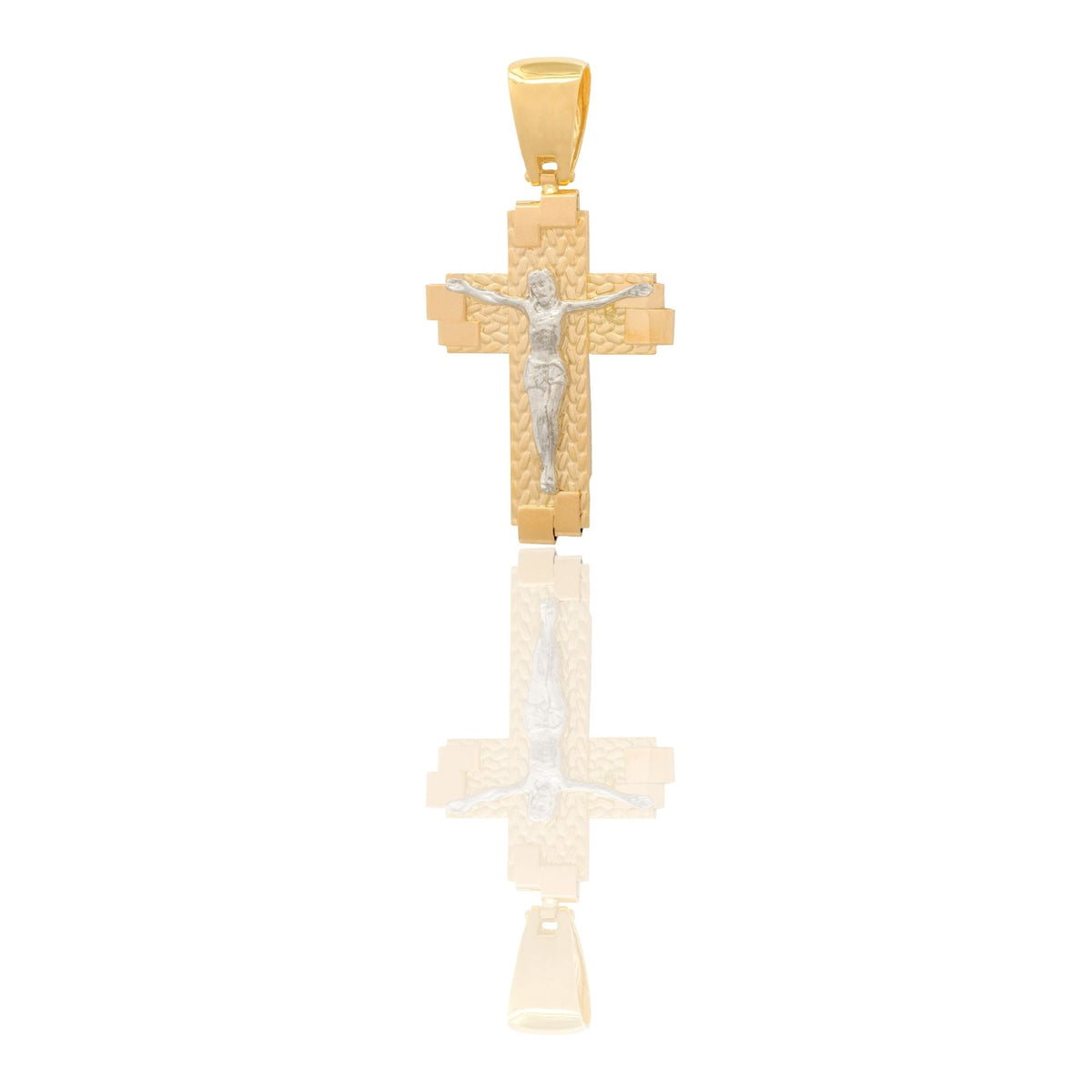 Ciondolo Oro Giallo, Oro Bianco Oro 18 carati Croce Squadrata Cristo Solo Oro