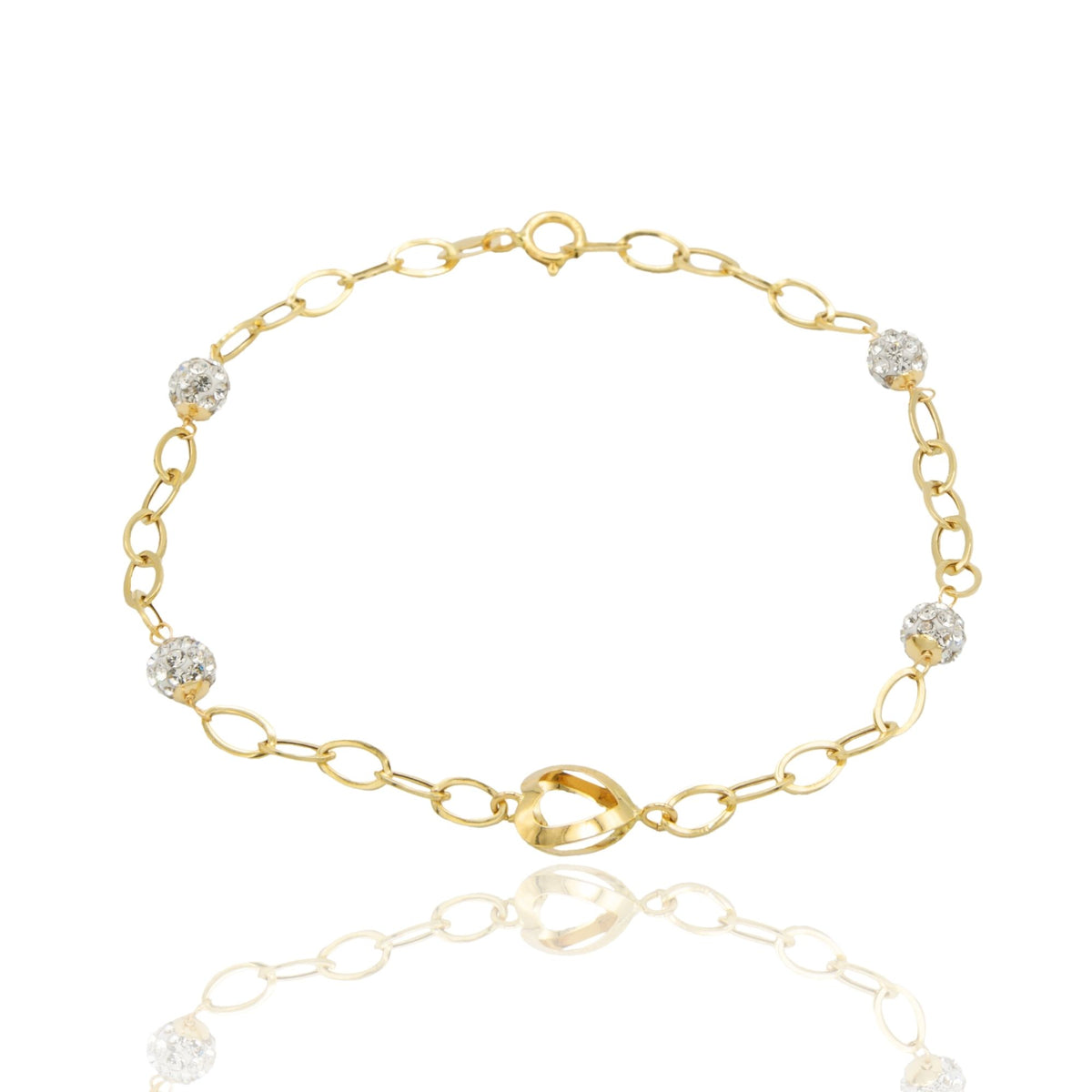 Bracciale Oro Giallo Oro 18 carati Maglia Morbida Con Cerchio E Sfere Zirconi Bianchi cm 18.5