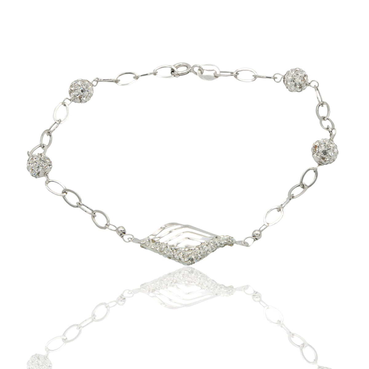 Bracciale Oro Bianco Oro 18 carati Maglia Morbida Con Elementi pavè
