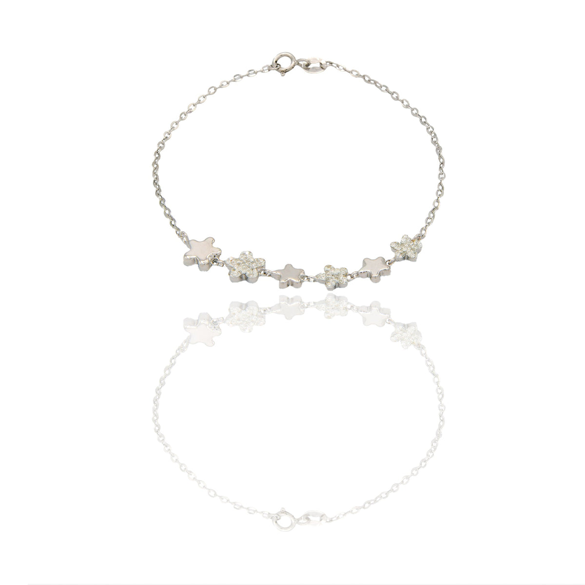 Bracciali Oro Bianco Catena vuota, Stampato Zirconi Bianchi cm.19