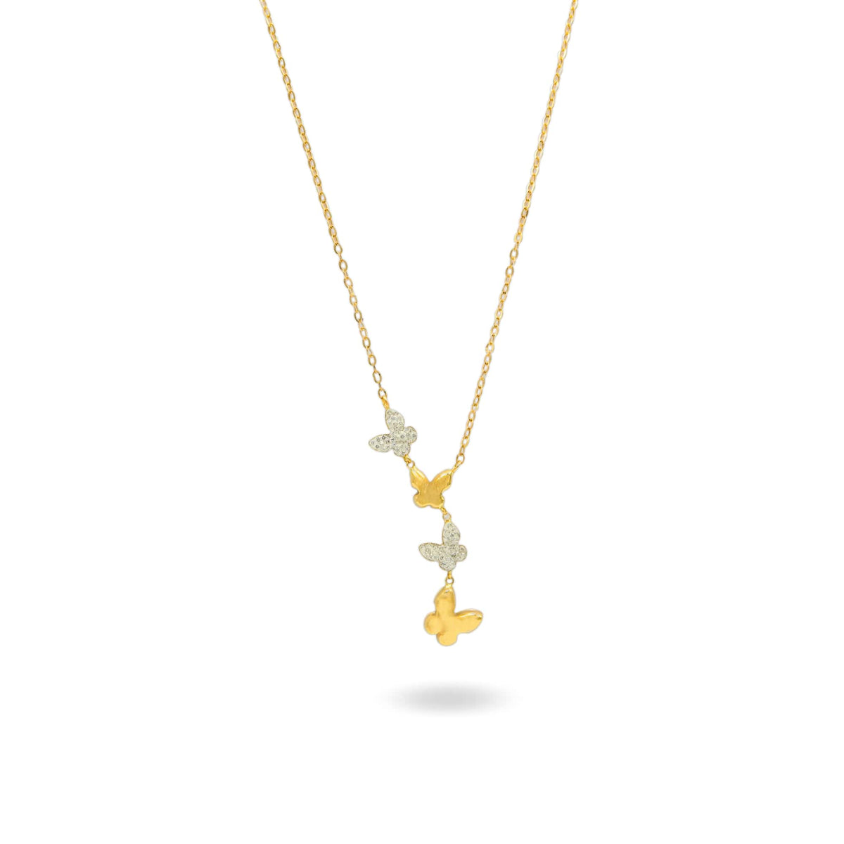 Collana Oro Giallo Oro 18 carati Farfalle Pendenti Zirconi Bianchi