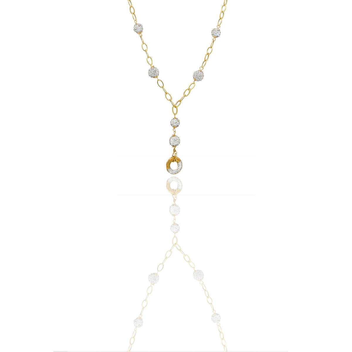 collana Oro Giallo Catena vuota, Stampato Zirconi Bianchi Cm. 45