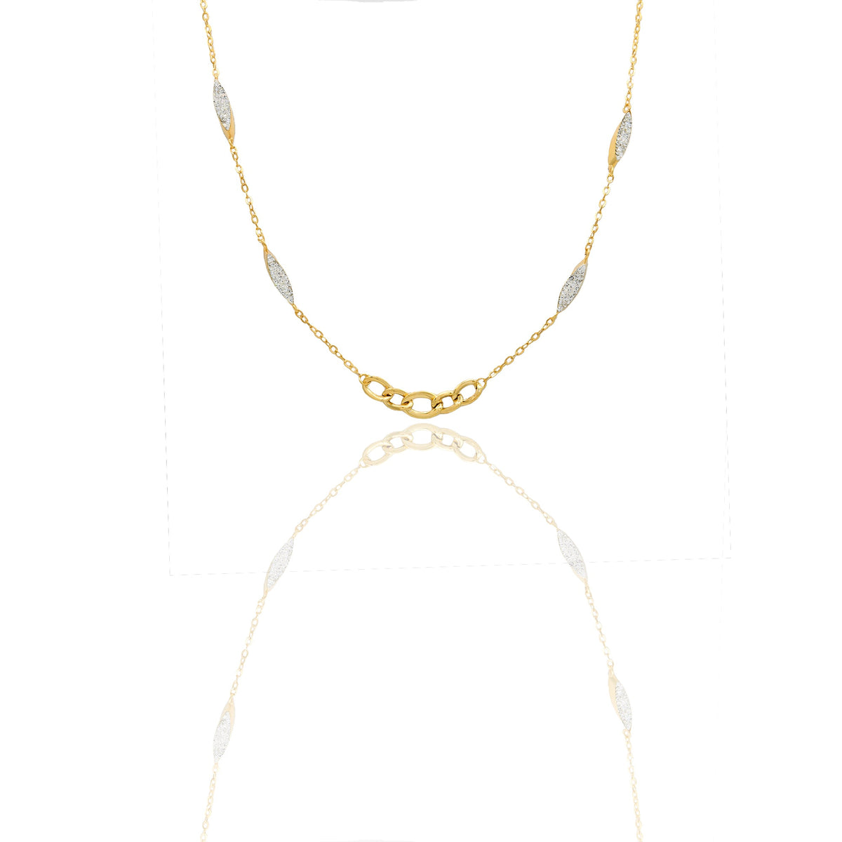collana Oro Giallo Catena vuota, Stampato Zirconi Bianchi Cm. 45