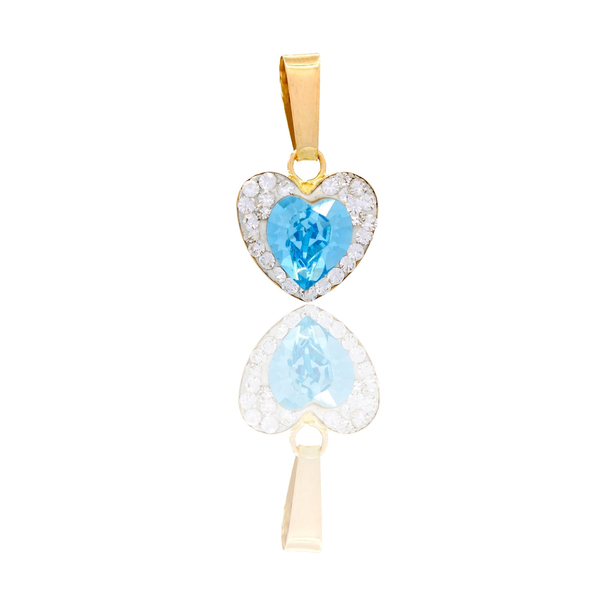 Ciondolo Oro Giallo Oro 18 carati Cuore Centro E Contorno Pavè Zirconi bianchi, Zircone Azzurro cm.1