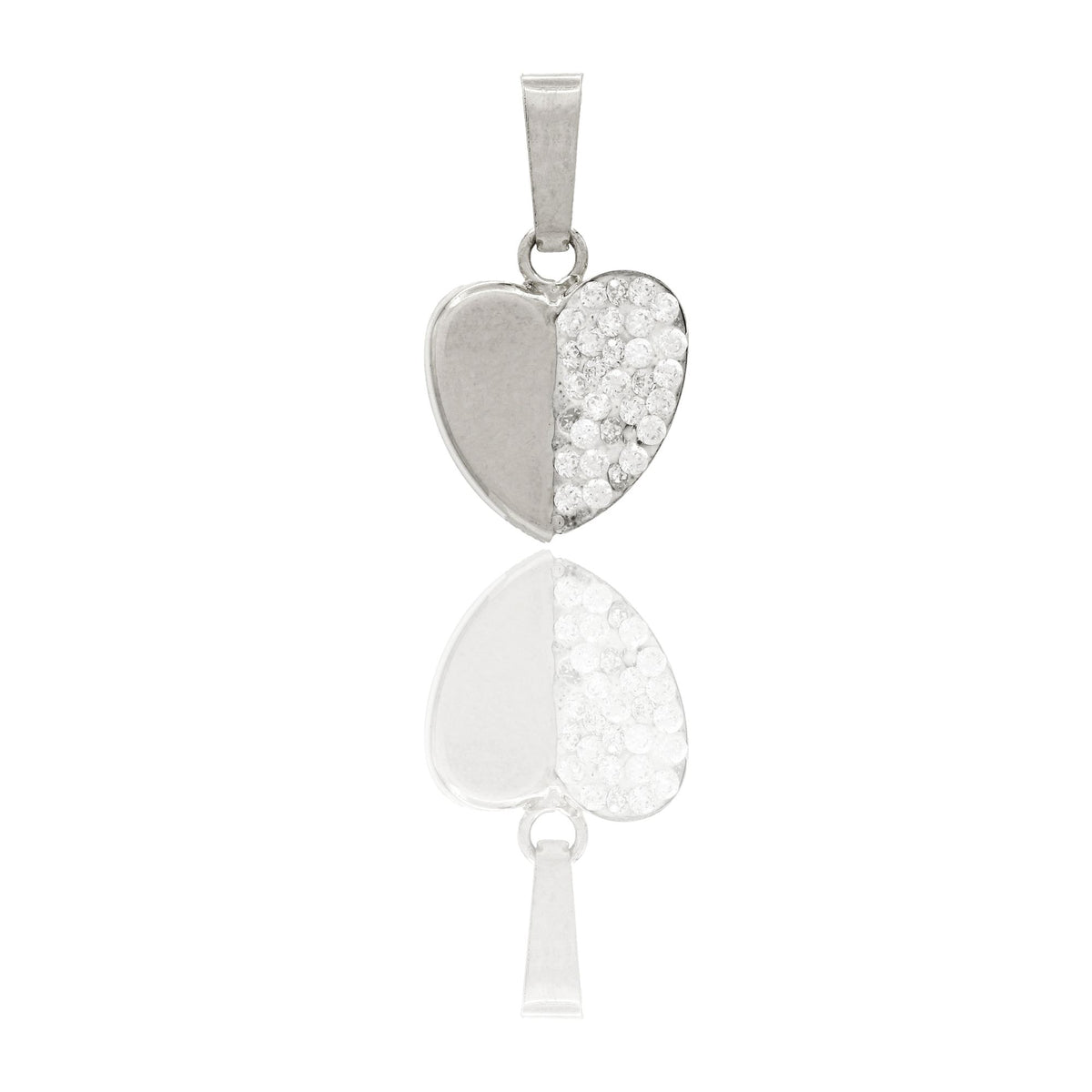 Ciondolo Oro Bianco Oro 18 carati Cuore Meta' Lucido Meta' Zirconato cm. 1,5