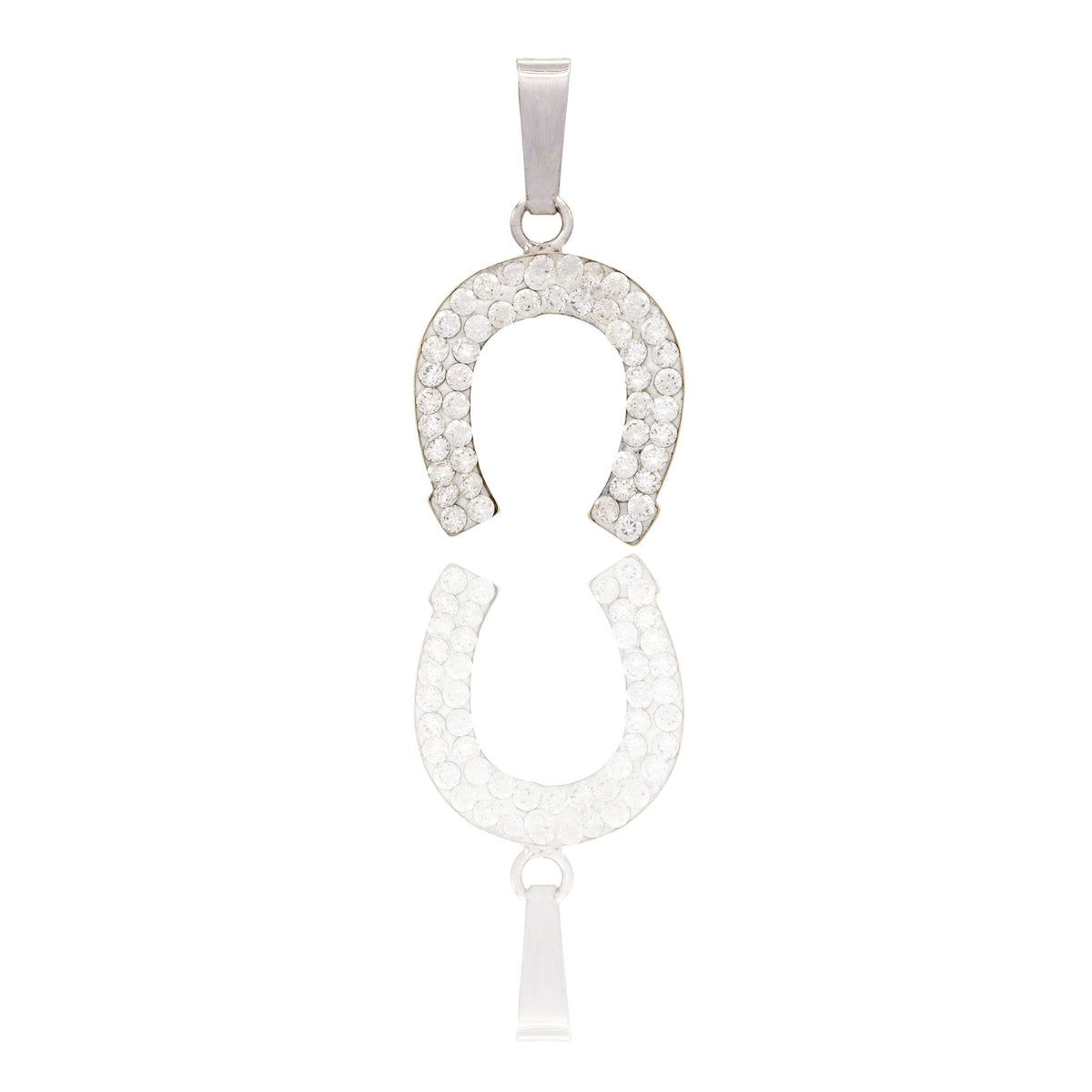 Ciondolo Oro Bianco Oro 18 carati Ferro Di Cavallo Zirconato Zirconi Bianchi cm.1,8