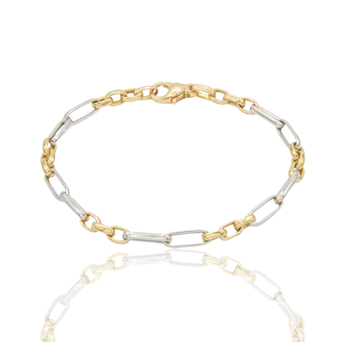 Bracciale Oro Giallo, Oro Bianco Oro 18 carati Rolo' maglie Alternate Tonde E Allungate Solo Oro cm 19.5