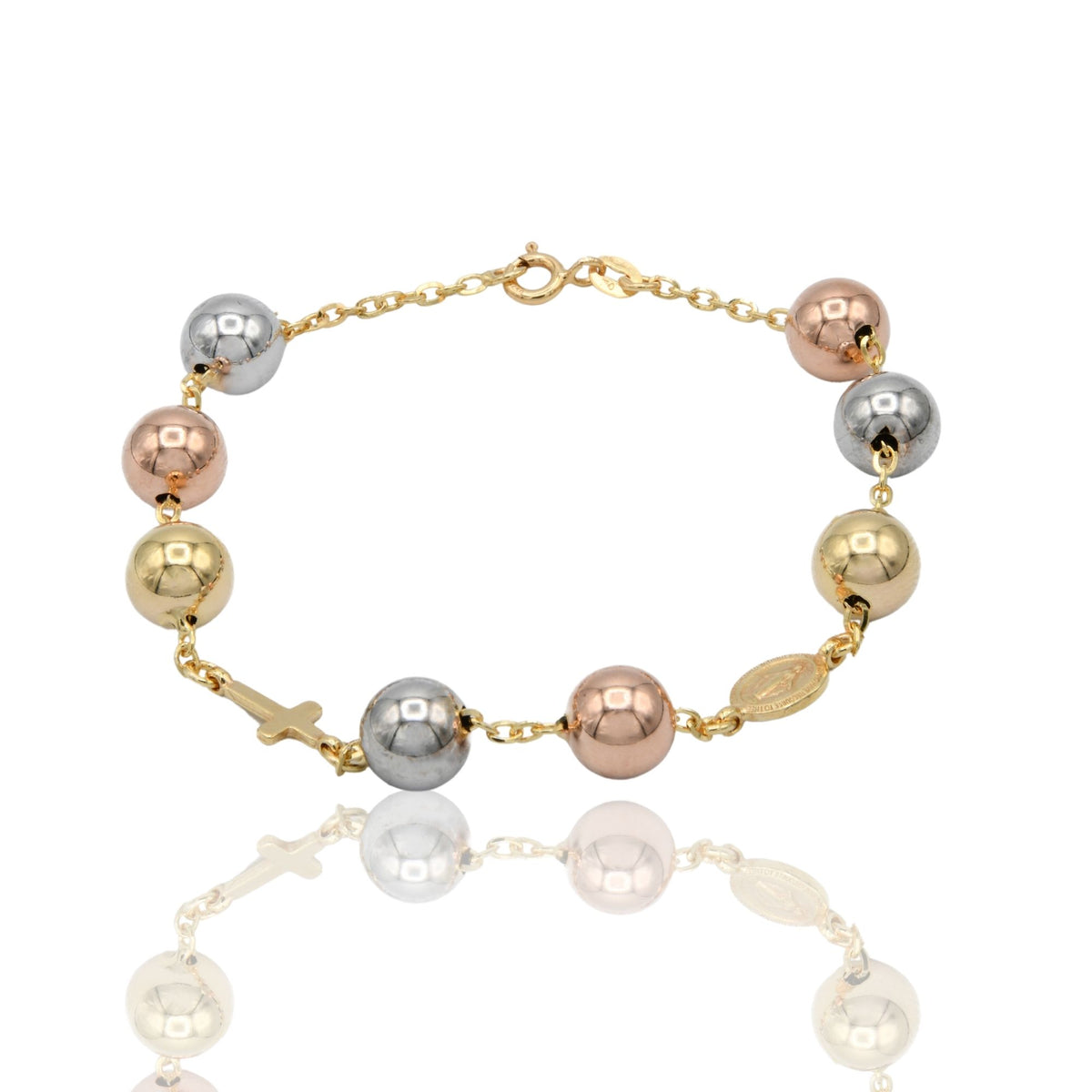 Bracciale Oro Giallo, Oro Bianco, Oro Rosa Oro 18 carati Rosario Modello lineare Solo Oro Sfera mm. 8