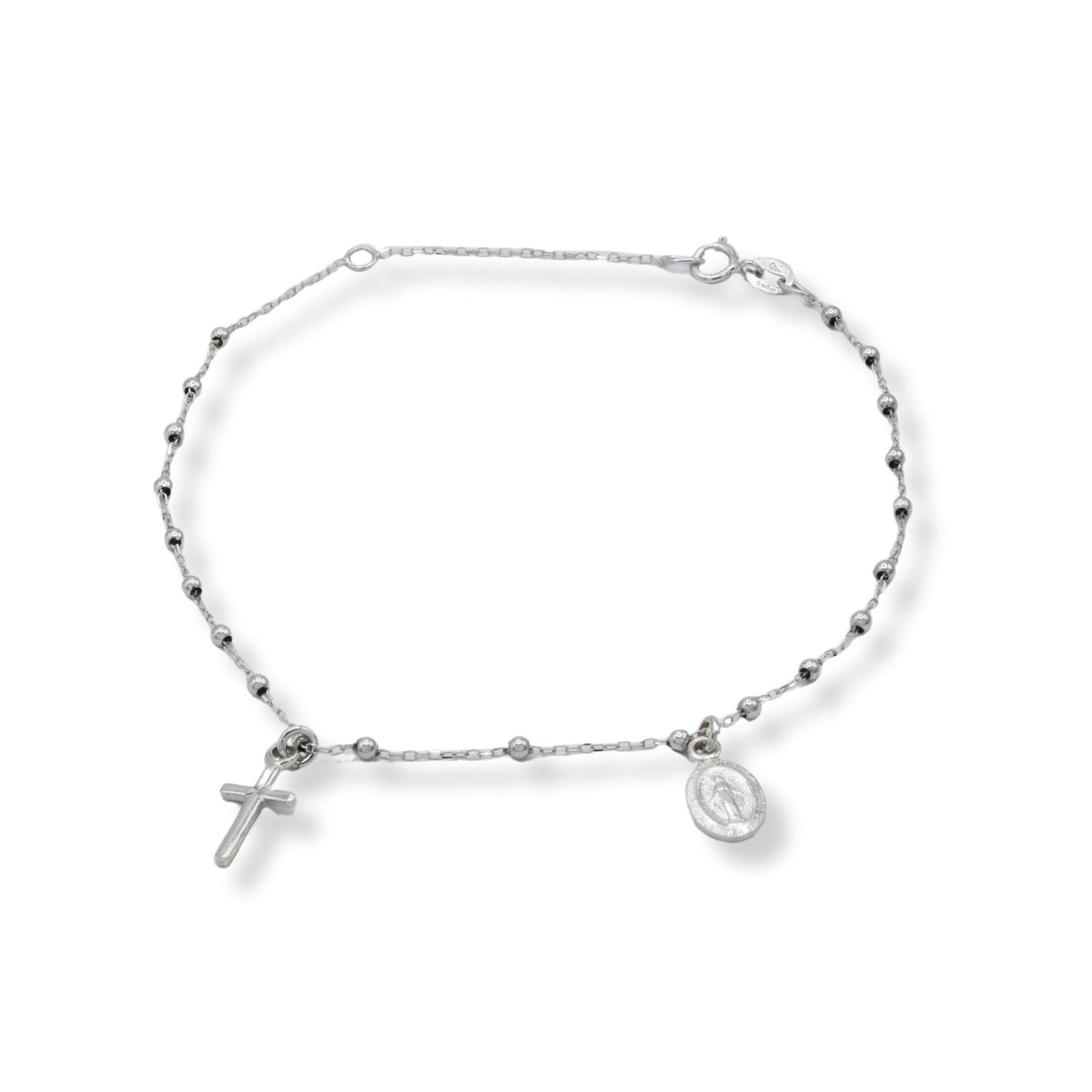 Bracciale Oro Bianco Oro 18 carati Rosario Modello Pendente Solo Oro Sfera mm. 2