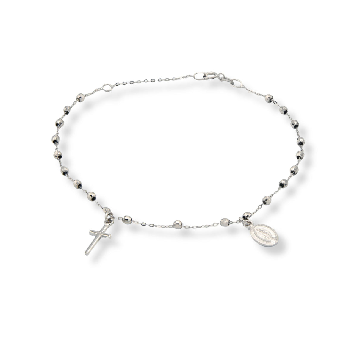 Bracciale Oro Bianco Oro 18 carati Rosario Modello Pendente Solo Oro Sfera mm. 2,5