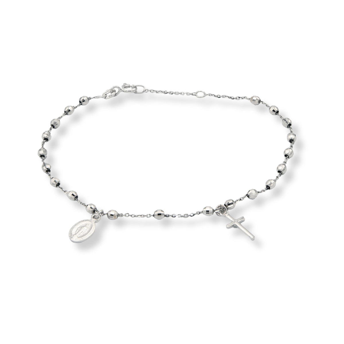 Bracciale Oro Bianco Oro 18 carati Rosario Modello Pendente Solo Oro Sfera mm. 3