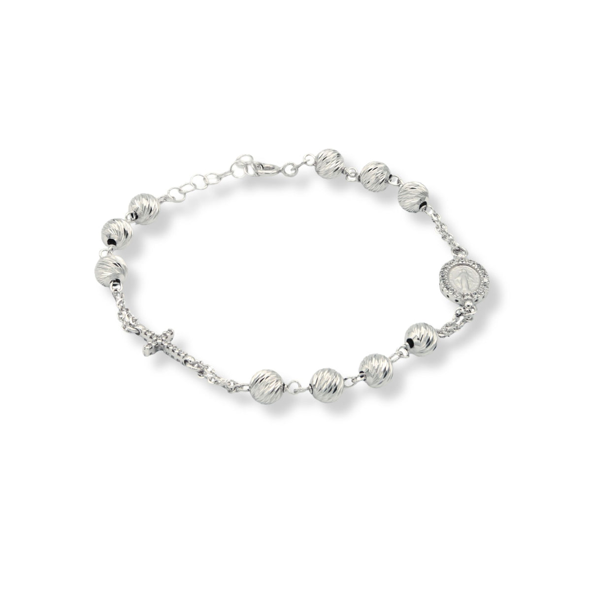 Bracciale Oro Bianco Oro 18 carati Rosario Con Sfere Slash modello lineare Zirconi Bianchi Sfera mm. 6