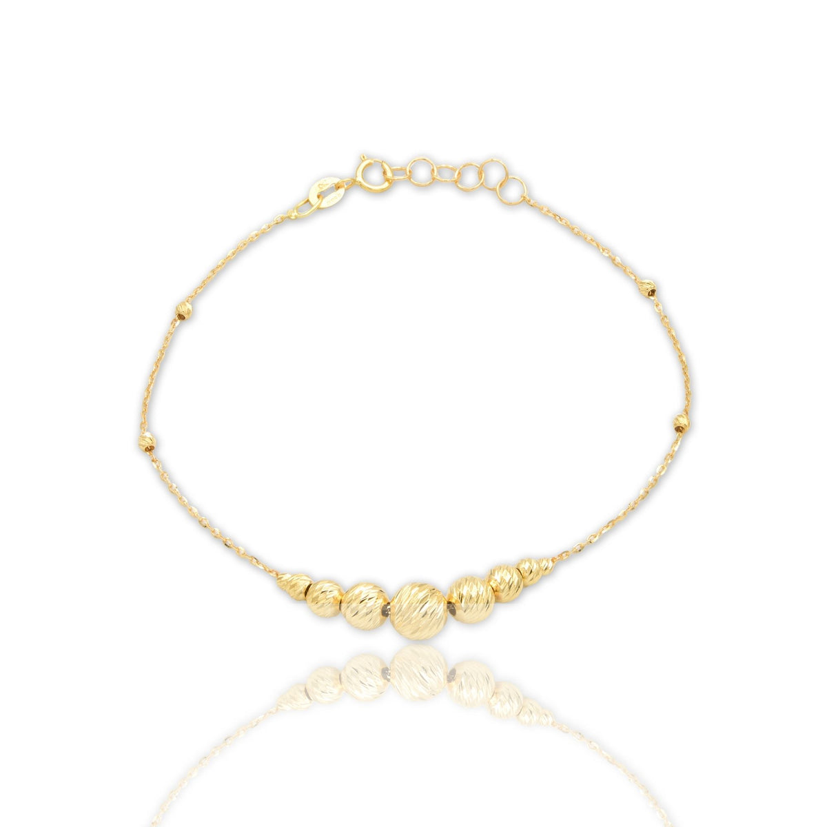 Bracciale Oro Giallo Oro 18 carati Sfere Slash Diamantate A Scalare Solo Oro cm. 17,5+1,5
