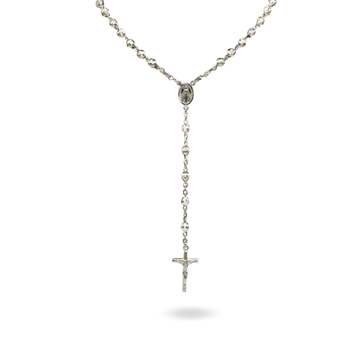 Collana Oro Bianco Oro 18 carati Rosario Pendente Solo Oro Sfera mm. 6 cm.60
