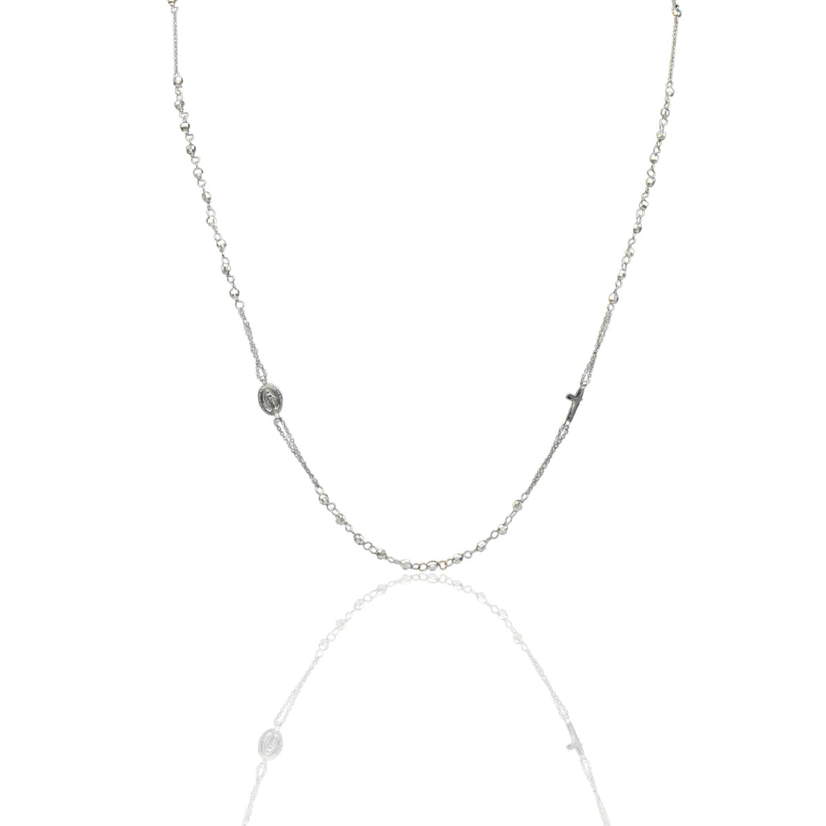 Collana Oro Bianco Oro 18 carati Rosario Girocollo Solo Oro Sfera mm. 2,5 cm.50