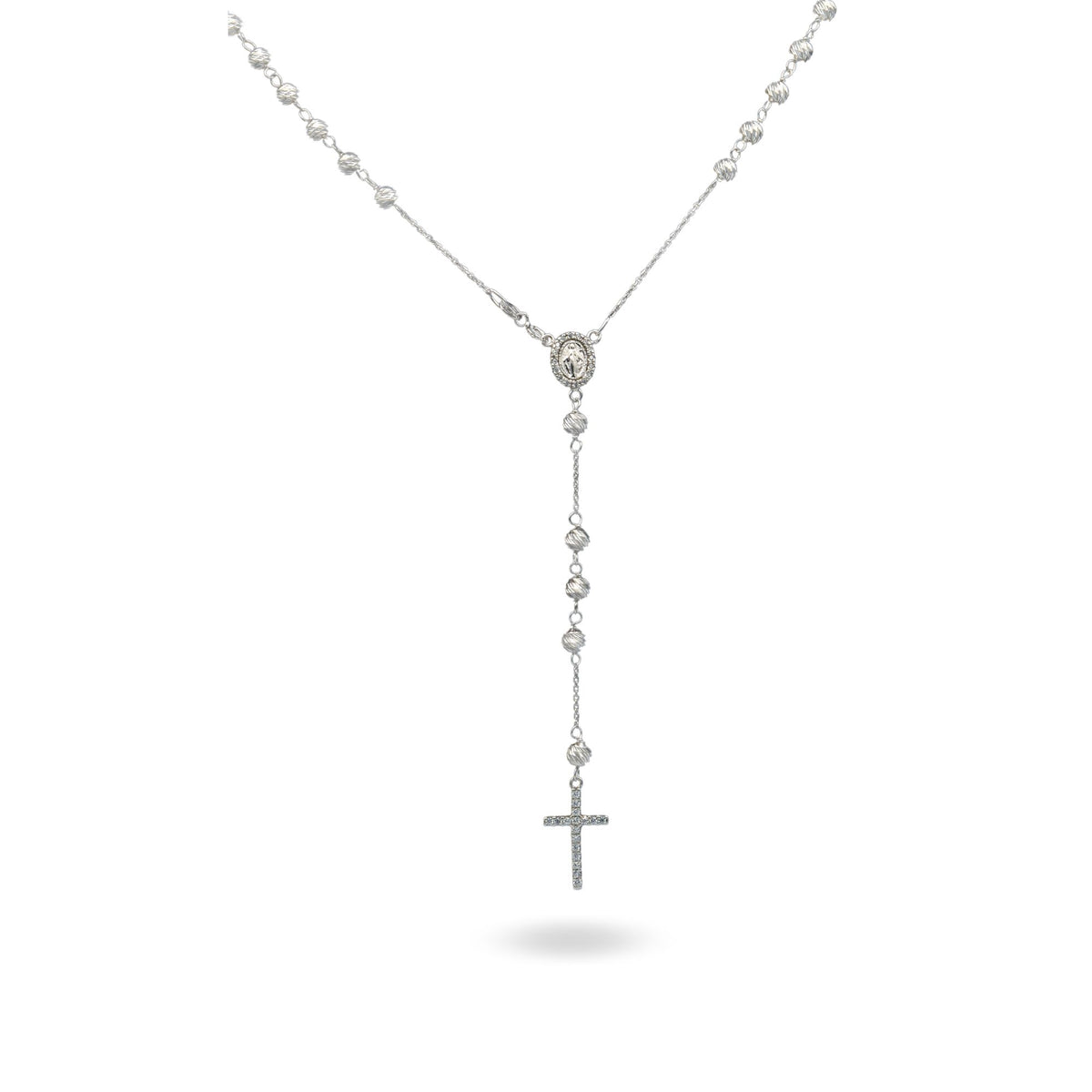 Collana Oro Bianco Oro 18 carati Rosario Pendente Sfere Slash Solo Oro Sfera mm. 4 cm.50