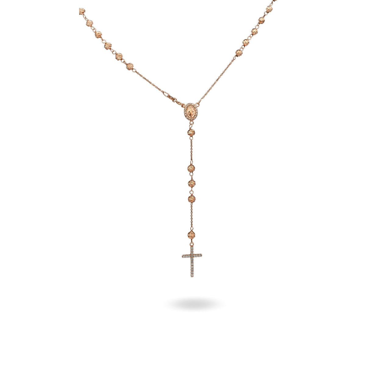 Collana Oro Rosa Oro 18 carati Rosario Pendente Sfere Slash Solo Oro Sfera mm. 4 cm.60