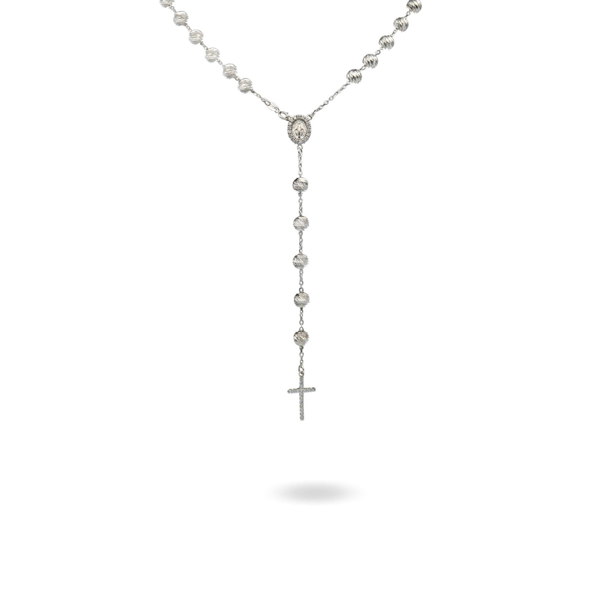 Collana Oro Bianco Oro 18 carati Rosario Pendente Sfere Slash Solo Oro Sfera mm. 6 cm.60
