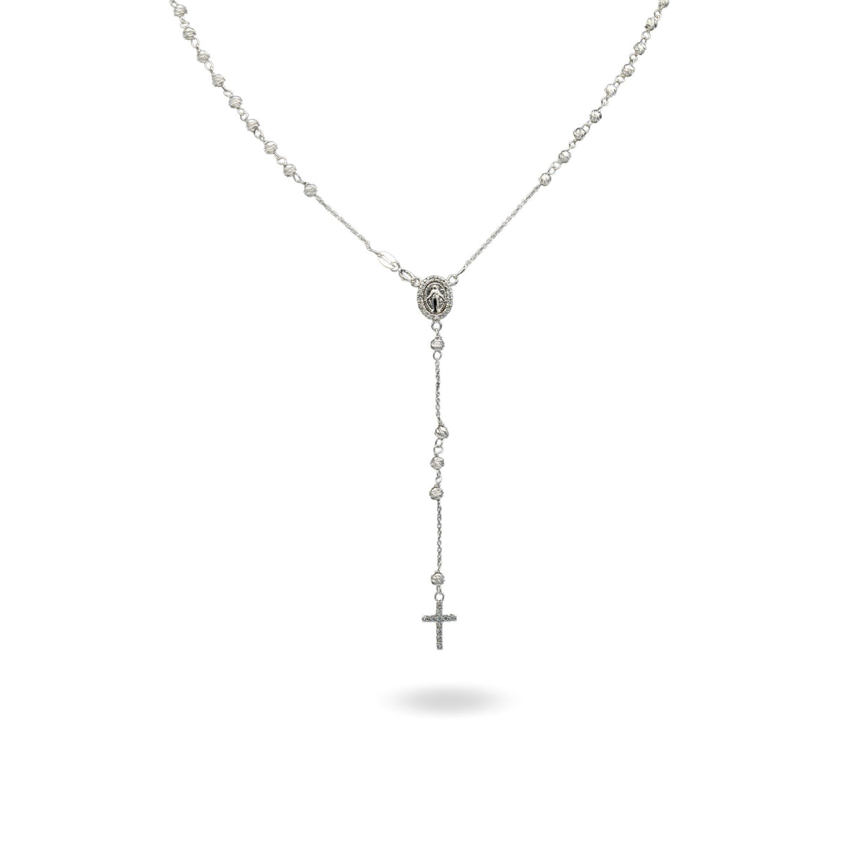 Collana Oro Bianco Oro 18 carati Rosario Pendente Sfere Slash Solo Oro Sfera mm.3 cm.60