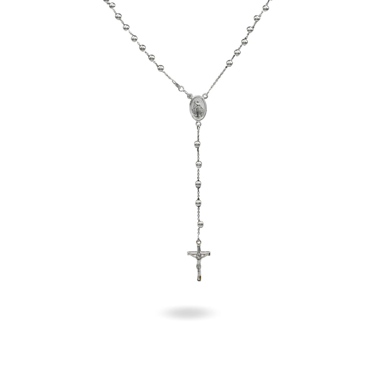Collana Oro Bianco Oro 18 carati Rosario Modello Pendente Solo Oro 50 cm.Sfera mm. 4
