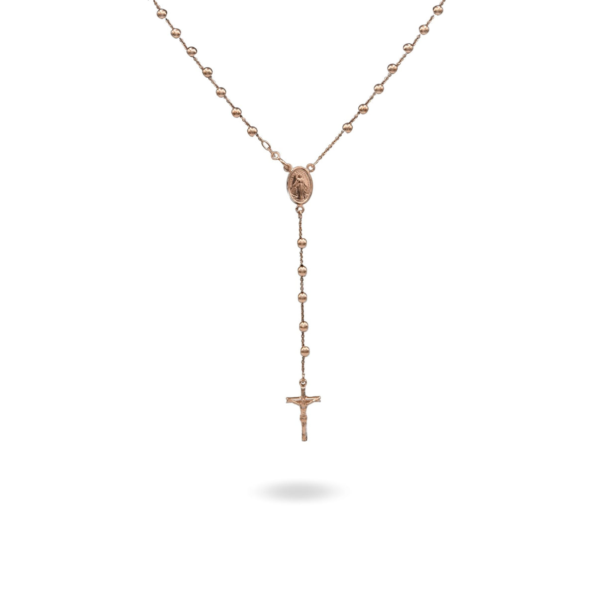 Collana Oro Rosa Oro 18 carati Rosario Modello Pendente Solo Oro 60 cm.Sfera mm. 4