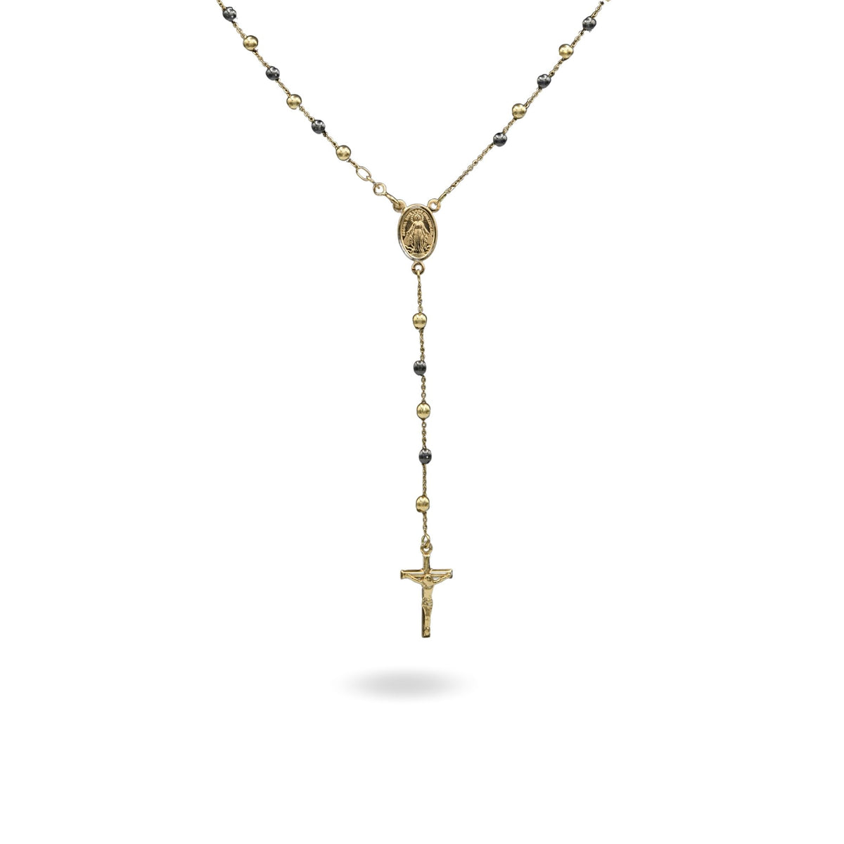 Collana Oro Giallo, Oro Nero Oro 18 carati Rosario Modello Pendente Solo Oro 60 cm.Sfera mm. 4