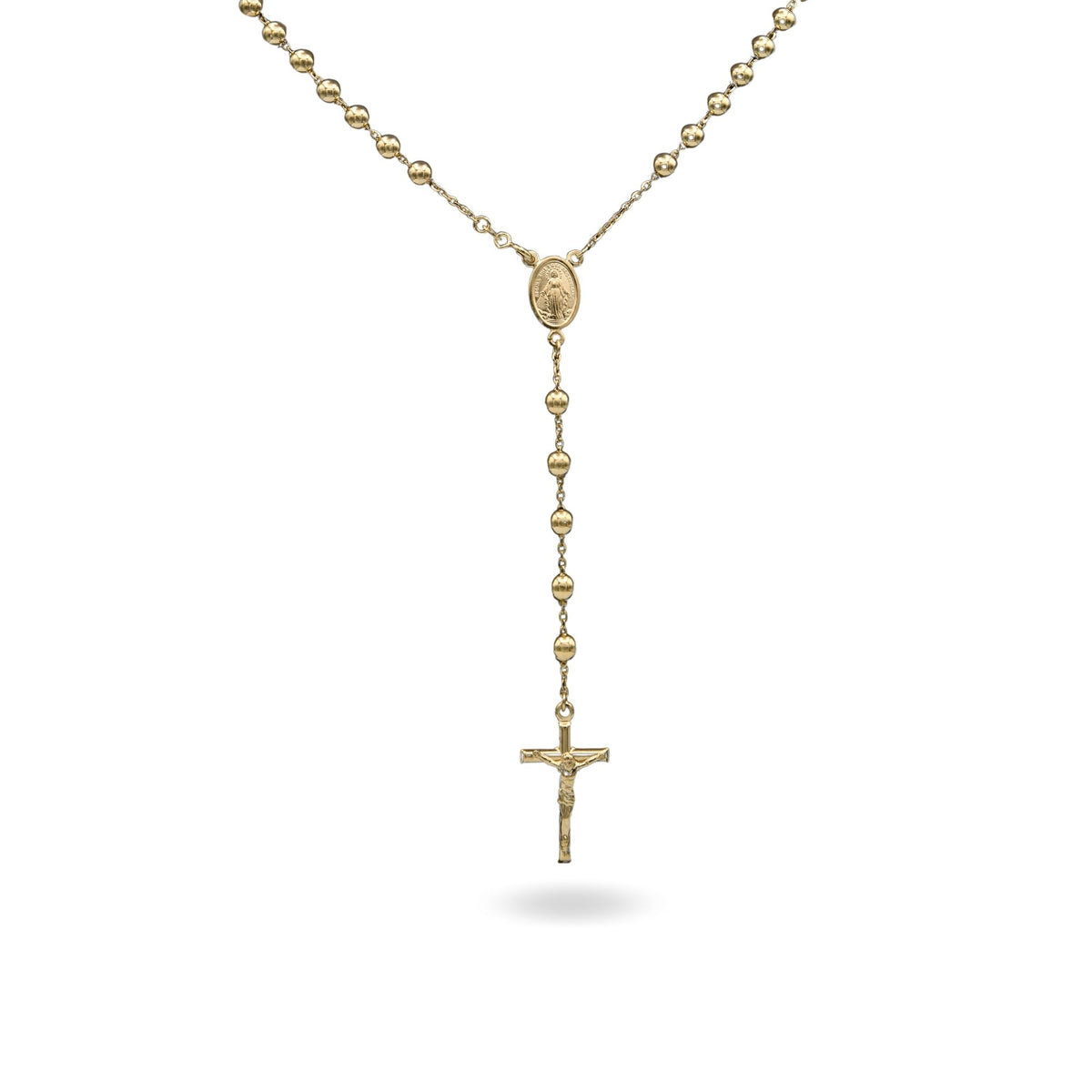 Collana Oro Giallo Oro 18 carati Rosario Modello Pendente Solo Oro 60 cm.Sfera mm. 5