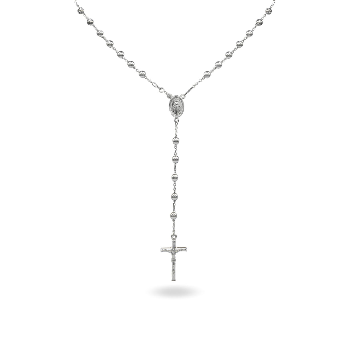 Collana Oro Bianco Oro 18 carati Rosario Modello Pendente Solo Oro 60 cm.Sfera mm. 5