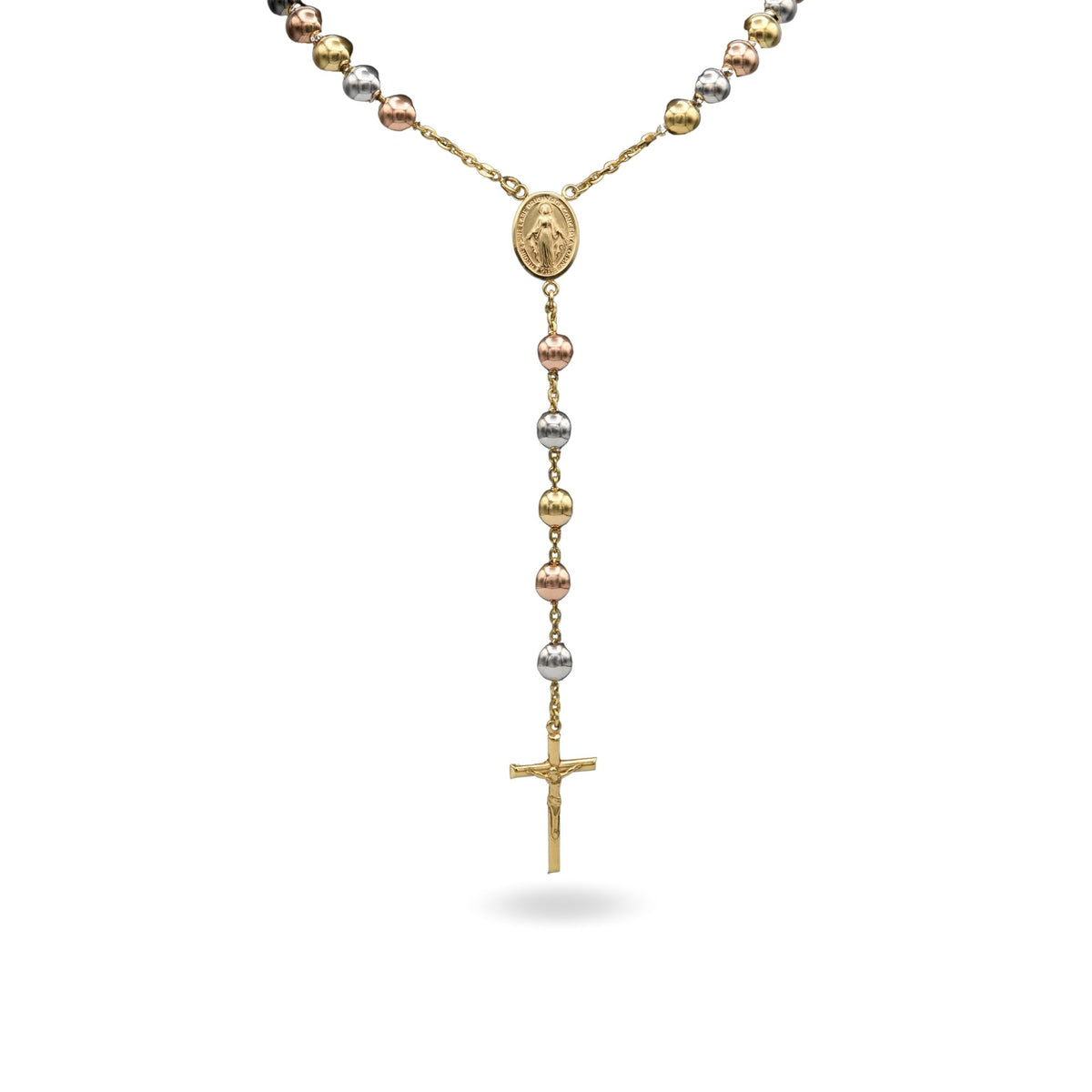 Collana Oro Giallo, Oro Bianco, Oro Rosa Oro 18 carati Rosario Modello Pendente Solo Oro 70 cm.Sfera mm. 10