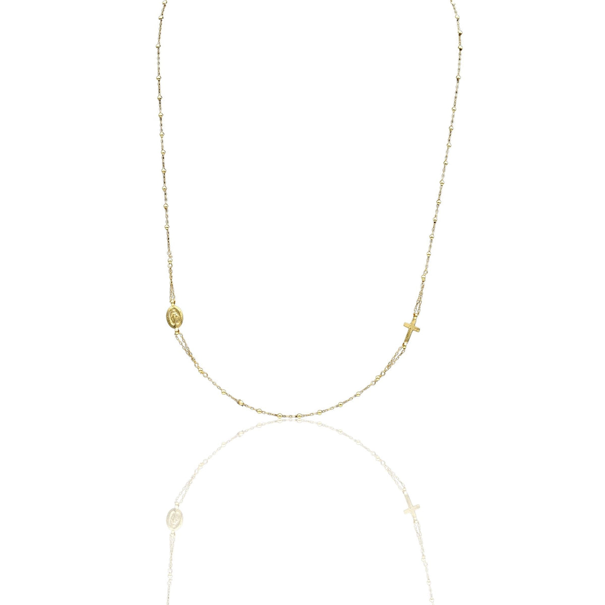 Collana Oro Giallo Oro 18 carati Rosario Girocollo Solo Oro 50 cm.Sfera mm. 2,5
