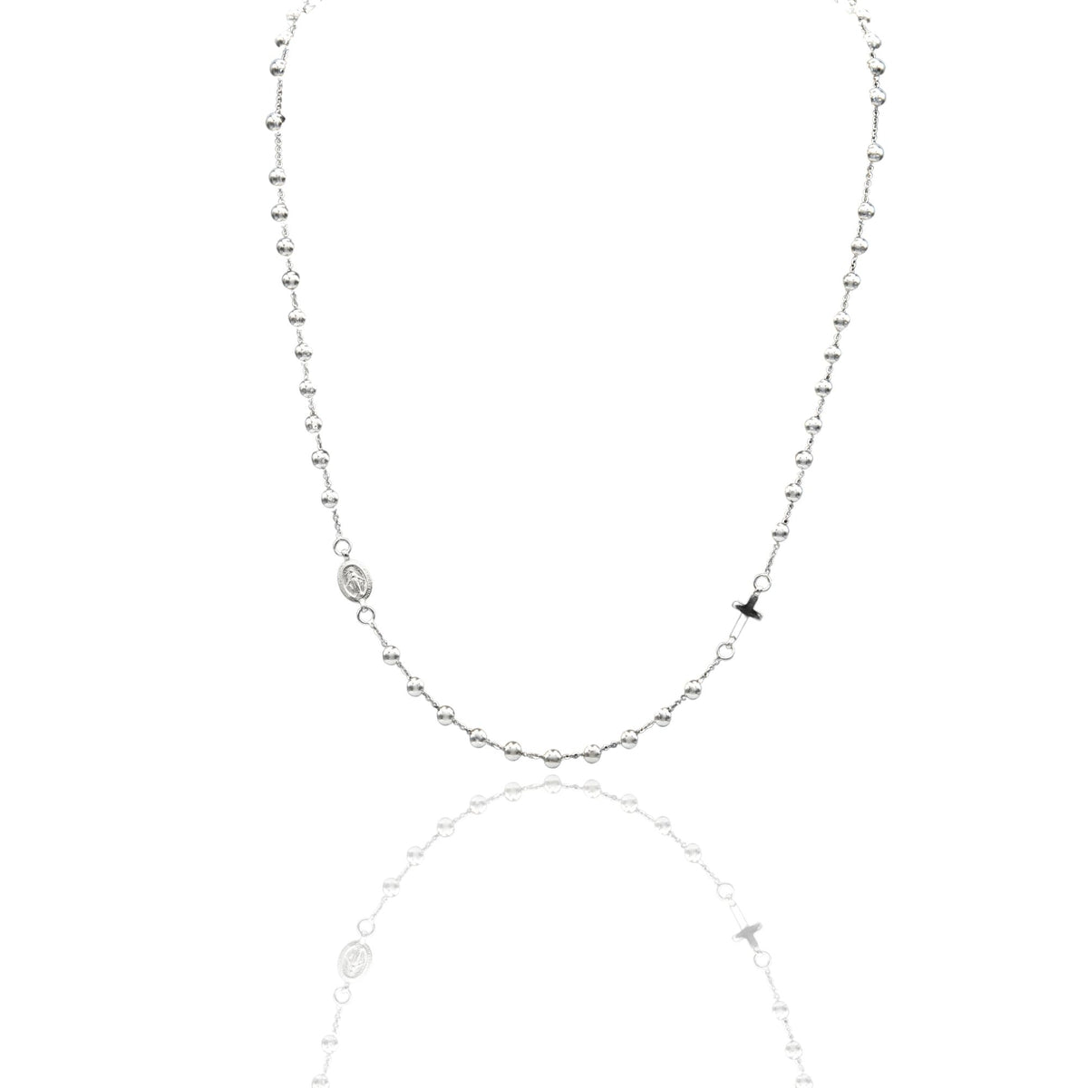 Collana Oro Bianco Oro 18 carati Rosario Girocollo Solo Oro 60 cm.Sfera mm. 4