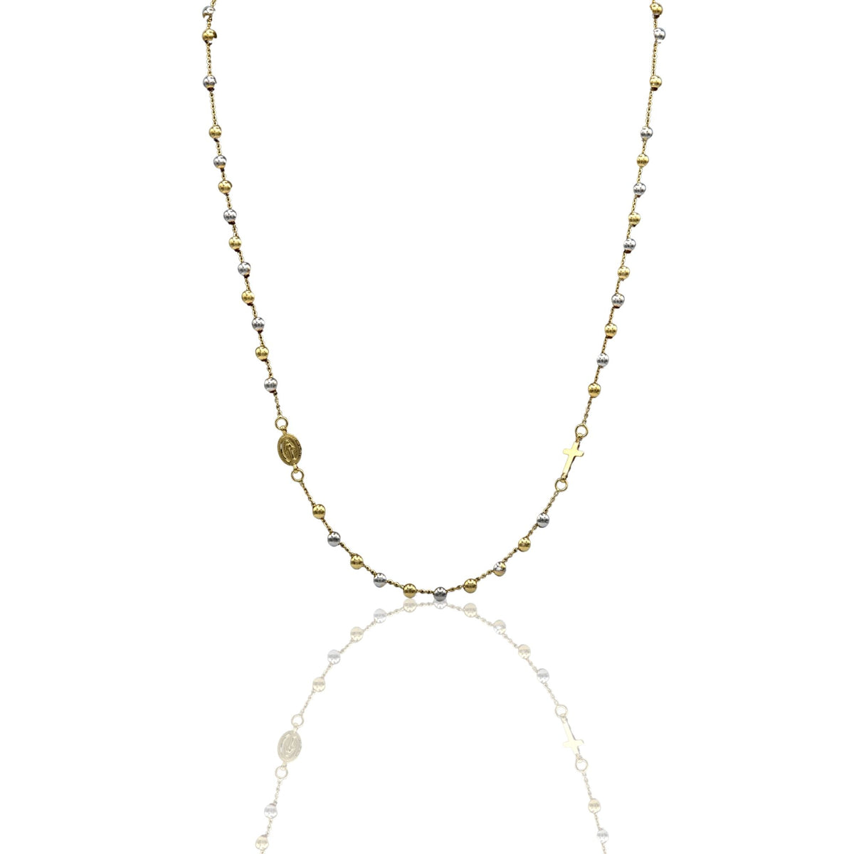 Collana Oro Giallo, Oro Bianco, Oro Rosa Oro 18 carati Rosario Girocollo Solo Oro 60 cm.Sfera mm. 4