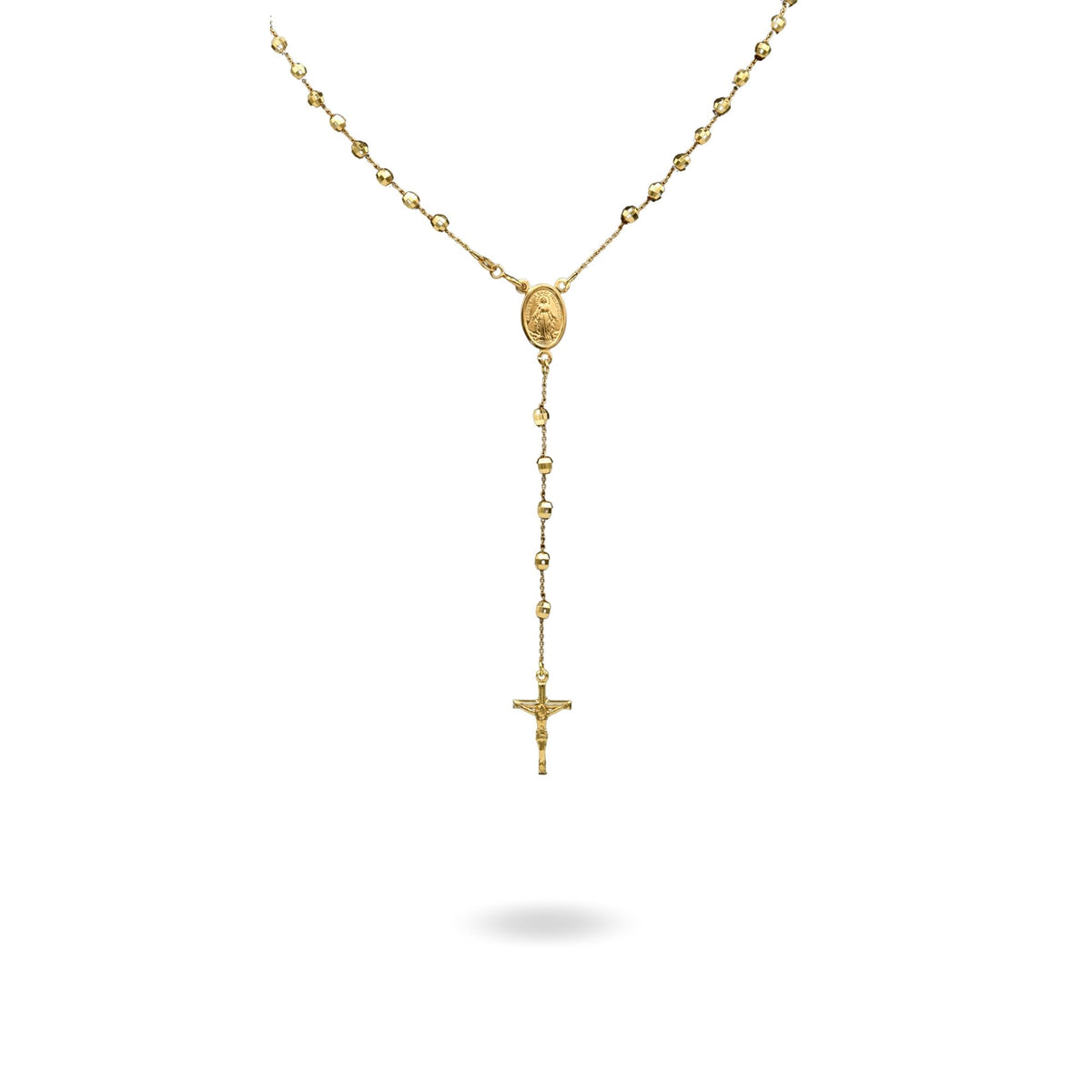 Collana Oro Giallo Oro 18 carati Rosario Modello Pendente Solo Oro 50 cm.Sfera mm 4