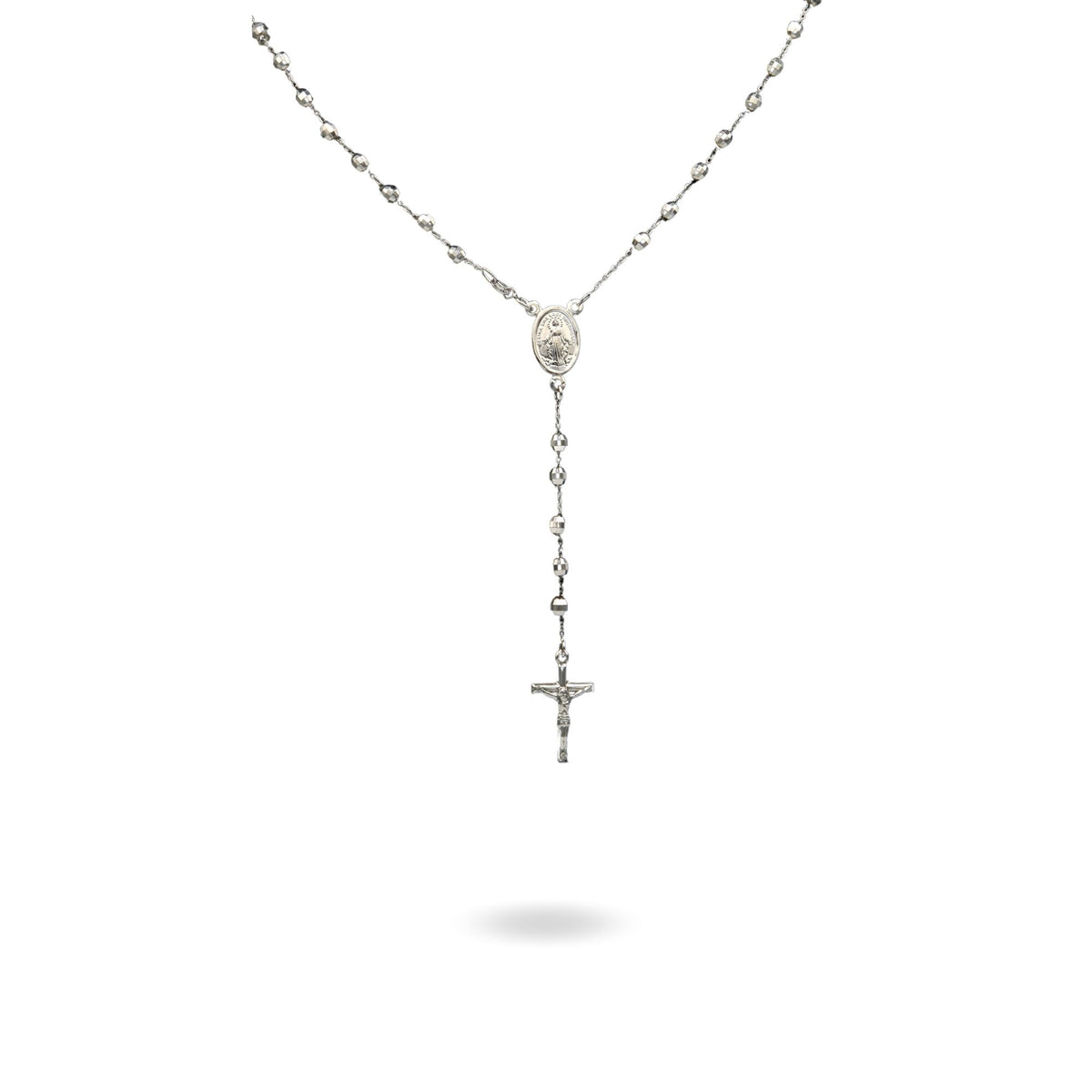 Collana Oro Bianco Oro 18 carati Rosario Modello Pendente Solo Oro 50 cm.Sfera mm 4