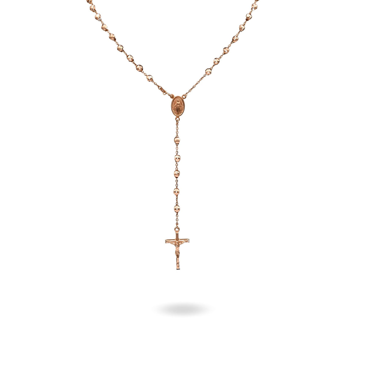Collana Oro Rosa Oro 18 carati Rosario Modello Pendente Solo Oro 60 cm.Sfera mm 5