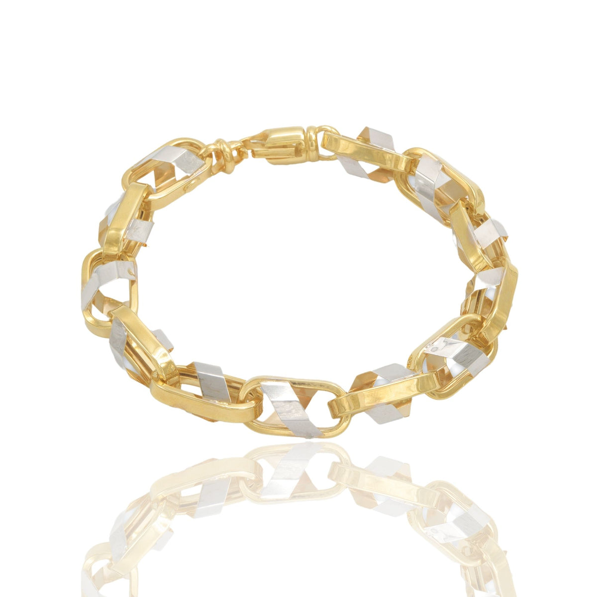 Bracciale Oro Giallo Oro Bianco Oro 18 carati Ovali A Catena Con Gabbia Squadrata Solo Oro cm. 23,5