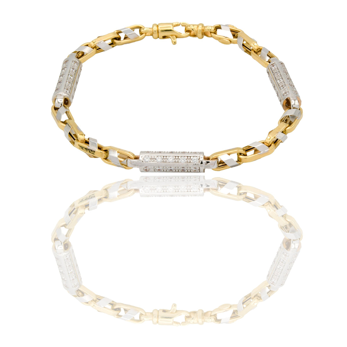 Bracciali Oro Giallo, Oro Bianco Catena vuota Zirconi Bianchi cm. 22