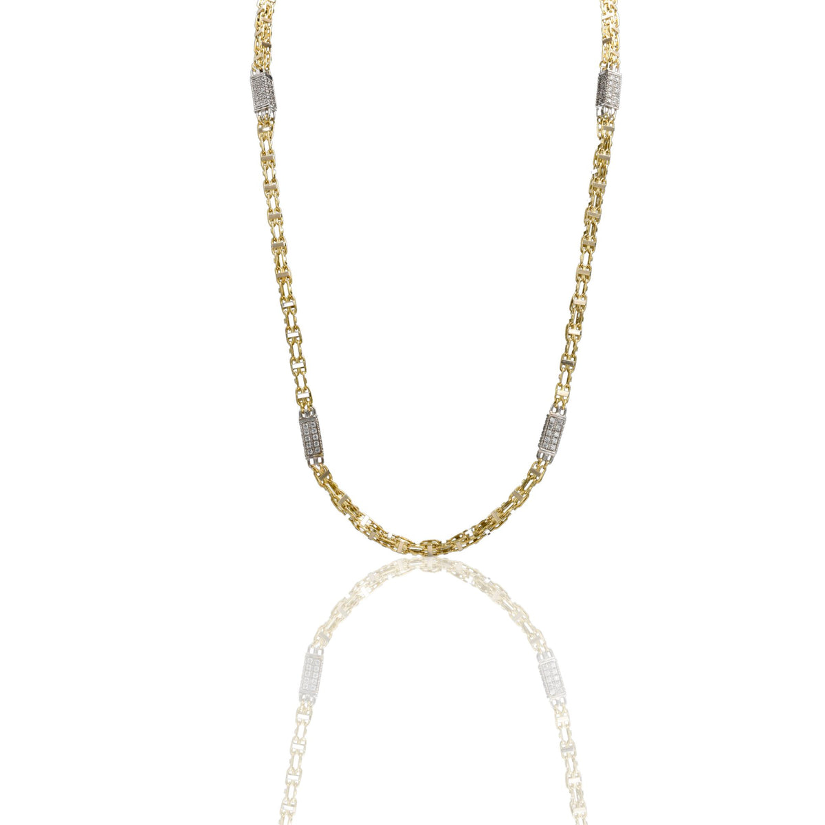 Collana Oro Giallo Oro 18 carati Maglia Con Elementi Cubici Zirconi Bianchi 70 cm