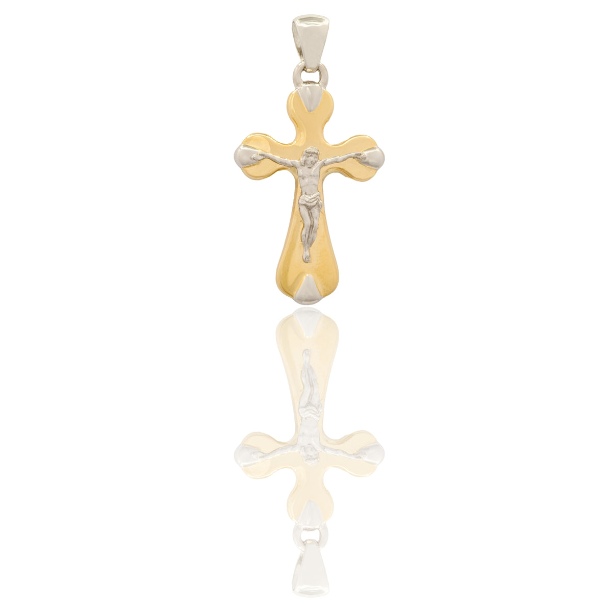 Ciondolo Oro Giallo Oro Bianco Oro 18 carati Croce Arrotondata Con Cristo Solo Oro