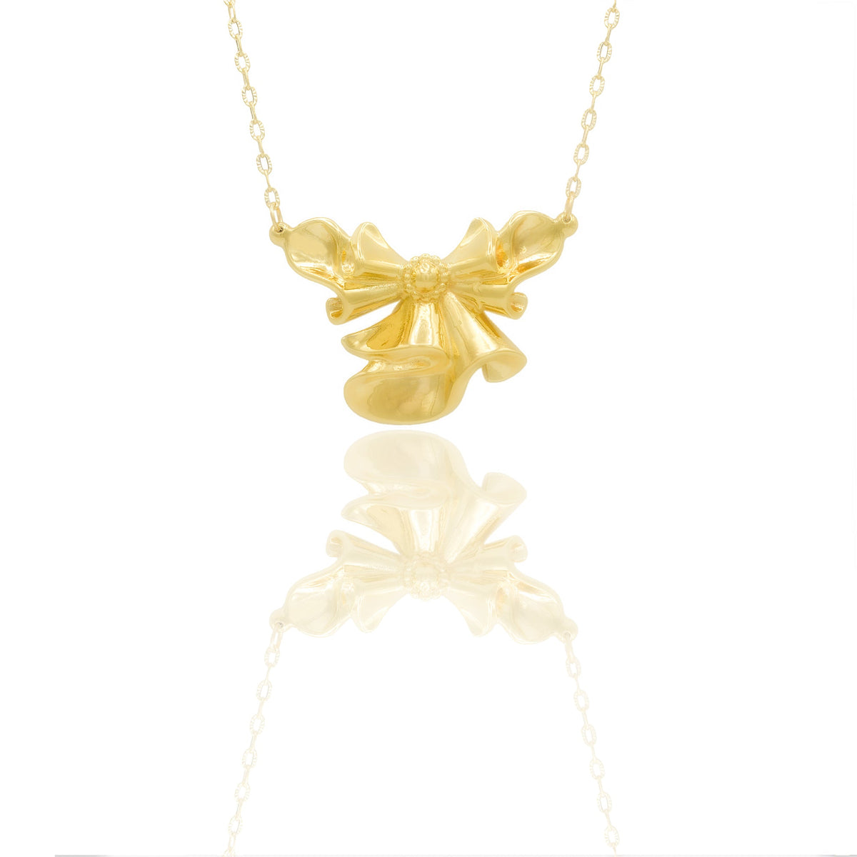 Collane Oro Giallo Catena vuota, Elettroformato Solo Oro cm.45 Lunghezza Fiocco 5 cm. Larghezza 3 cm.