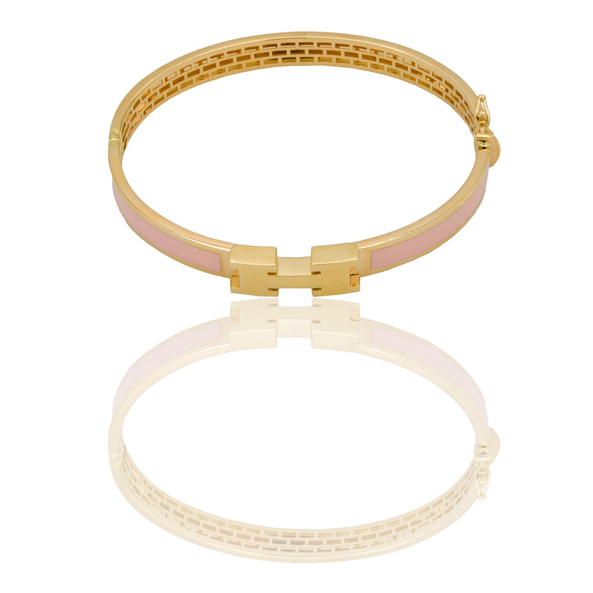 Bracciali Oro Giallo Catena vuota Smalto Rosa diametro cm. 6
