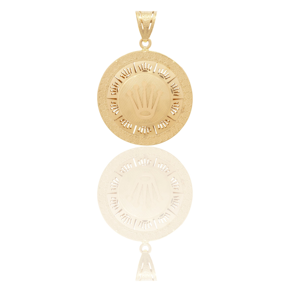 Ciondolo Oro Giallo Oro 18 carati Tondo Con Corona E Contorno Traforato Solo Oro cm.4,0