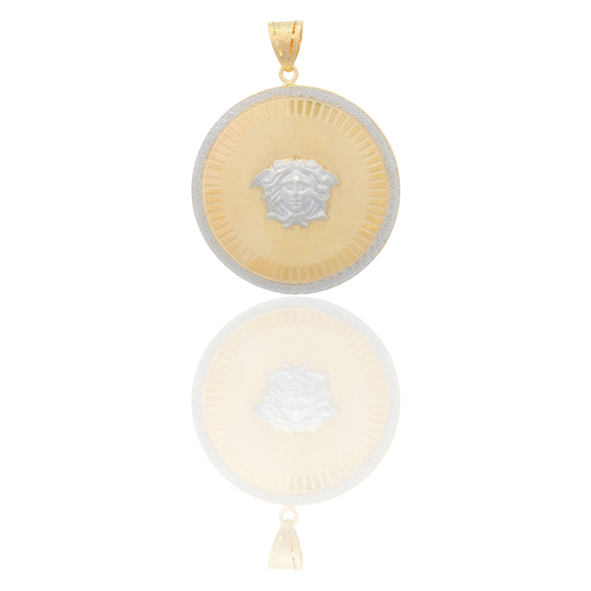 Ciondolo Oro Giallo Oro Bianco Oro 18 carati Tondo Con Medusa Solo Oro cm.5