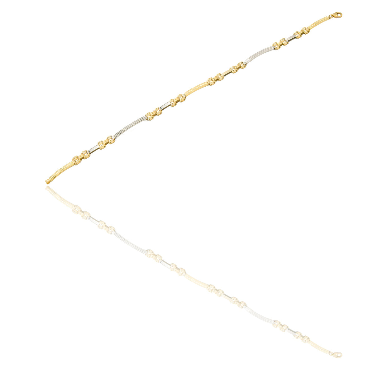 Bracciali Oro Giallo Oro Bianco Oro 18 carati maglie morbide e targhe alternate Solo oro 20,5cm x 0,4cm