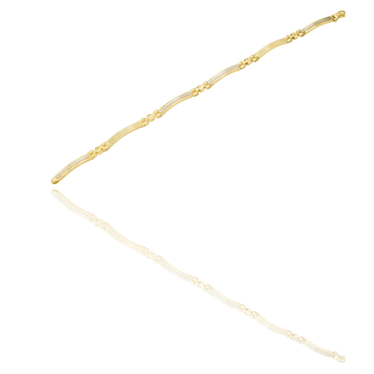Bracciali Oro Giallo Oro Bianco Oro 18 carati maglie morbide e targhe alternate Solo oro 20,5cm x 0,5cm