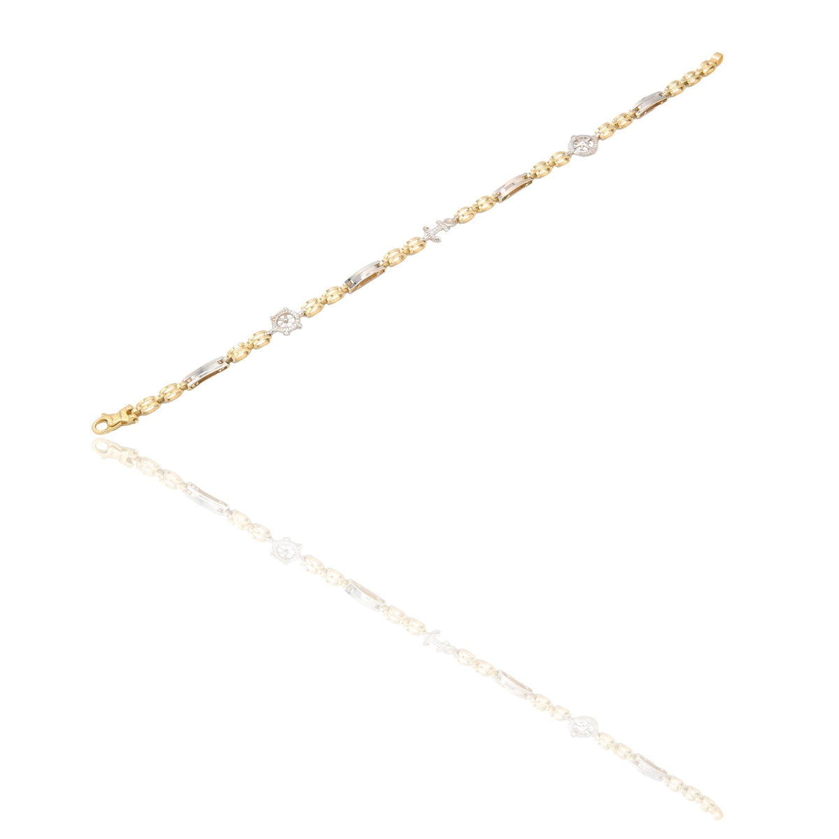 Bracciali Oro Giallo Oro Bianco Oro 18 carati Maglie alternate a ancora, timone e rosa dei venti Solo Oro spessore maglia 3,5mm lunghezza 20cm
