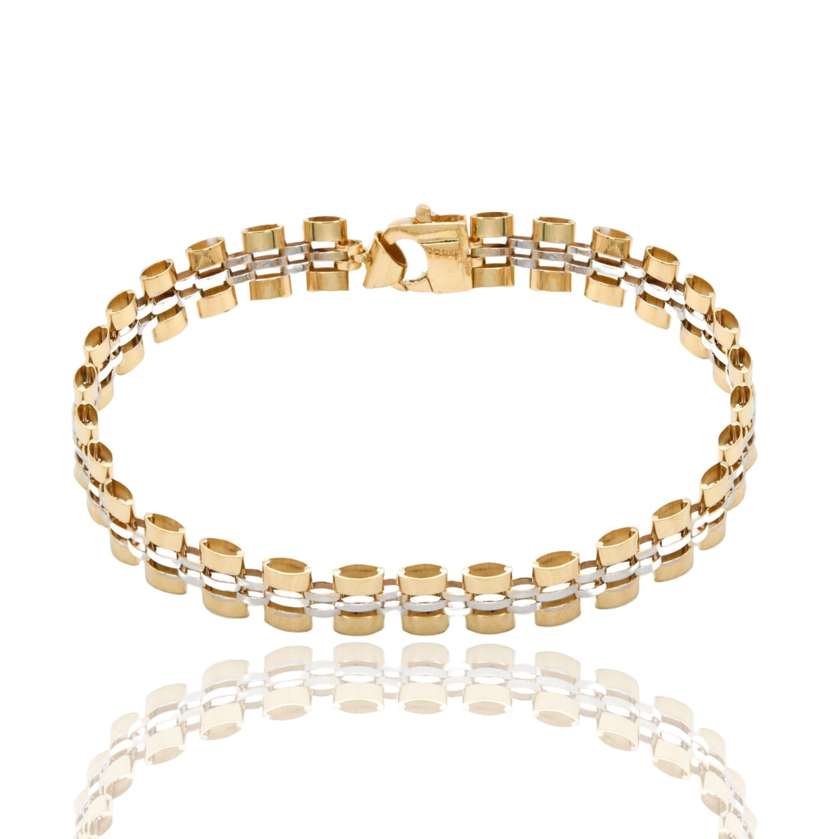 Bracciali Oro Giallo Oro Bianco Oro 18 carati Maglia cinturino Solo Oro cm. 22