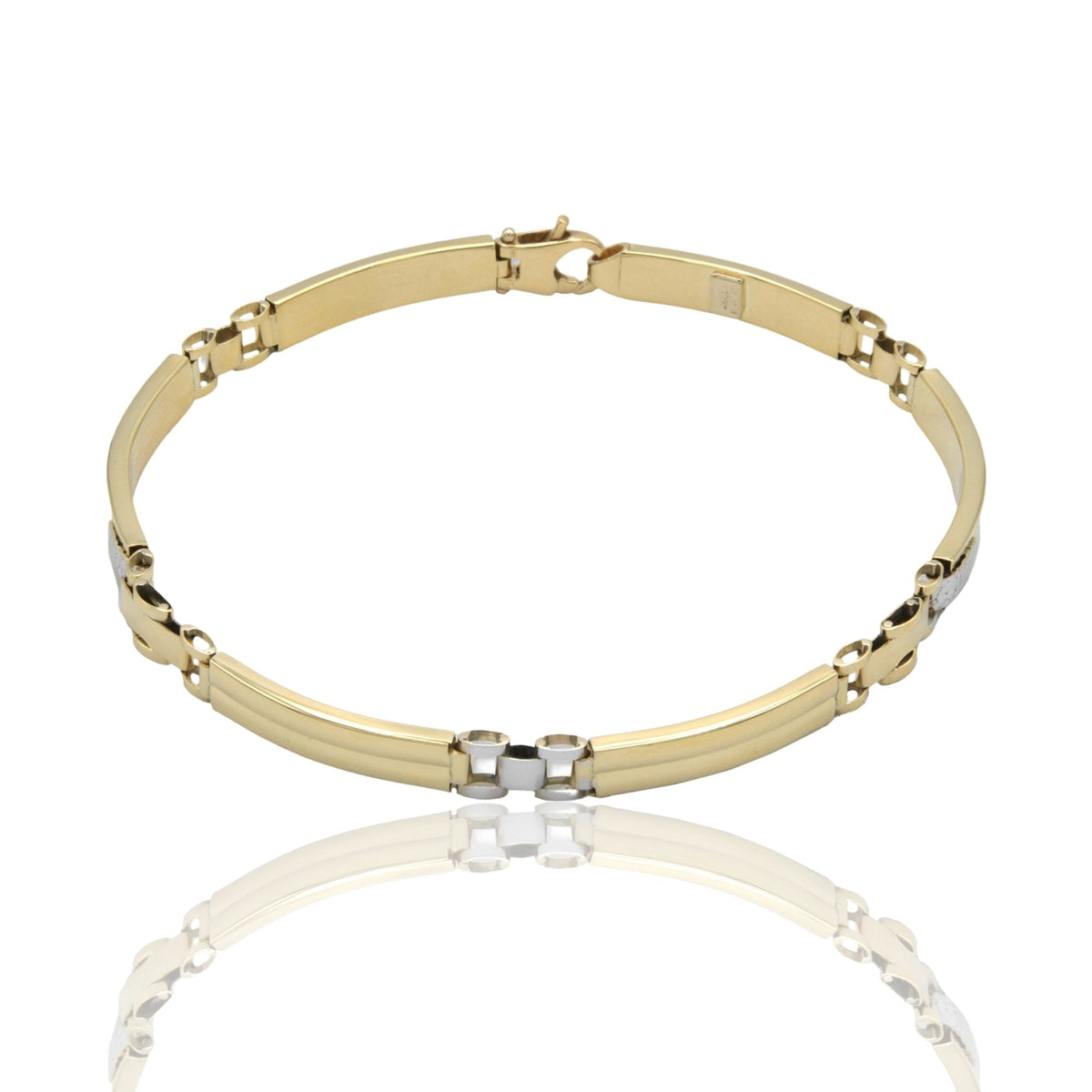 Bracciali Oro Giallo Oro Bianco Oro 18 carati Targhe Alternate E Maglie Solo Oro cm. 20